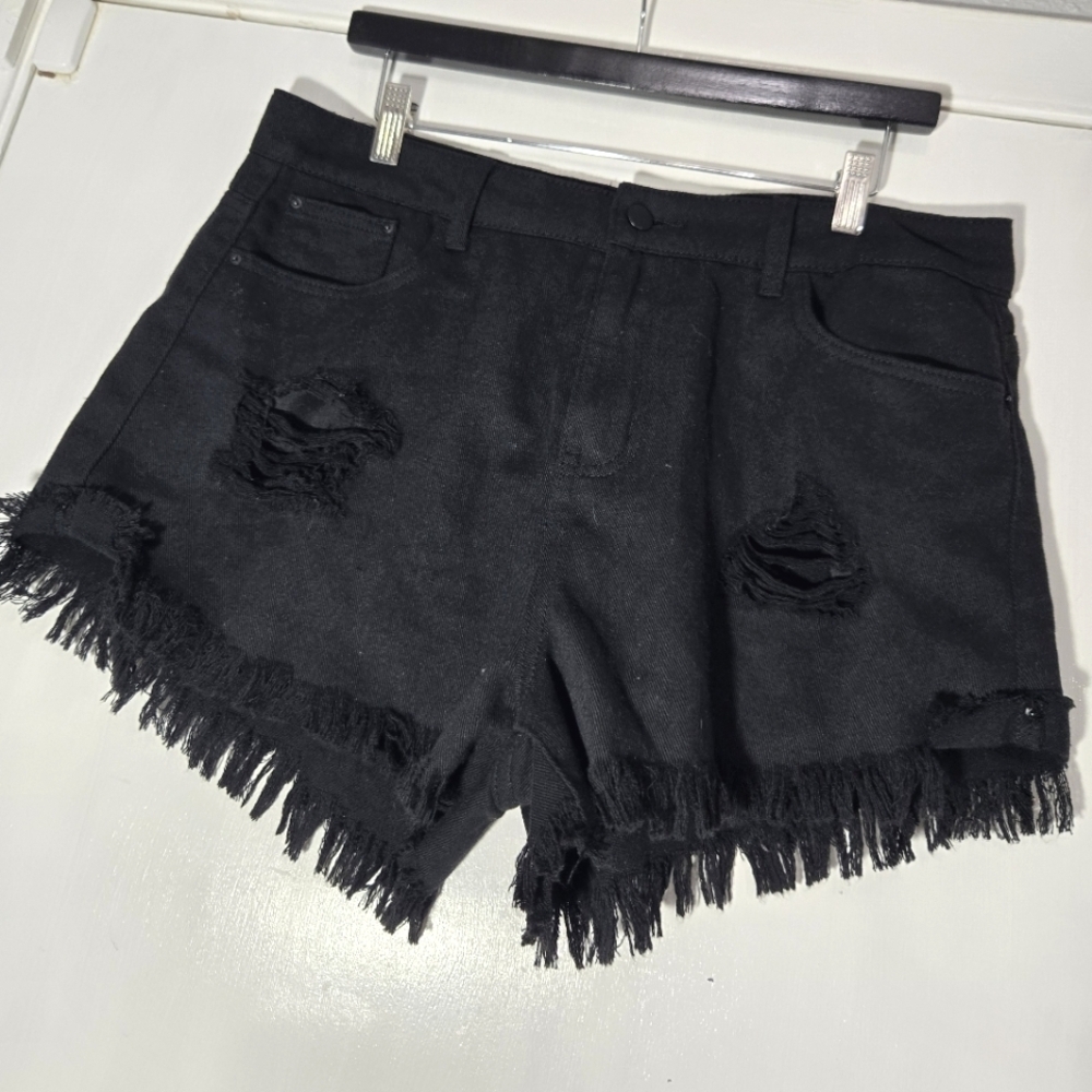 Shein Black Jean Shorts Raw Hem High Waisted Sz XL